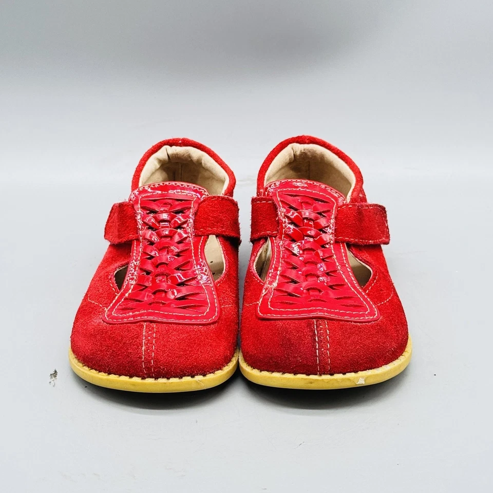 Livie & Luca Zapatos Niños Niña 8 Rojo Gamuza Mary Jane Tejido T Correa Niño Comodidad Foto 2 de 4