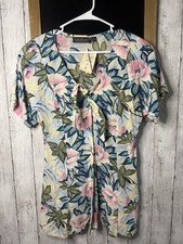Vintage NWT Karen Kane Flower Magnolia Blouse Women's Sz 12 V Neck Button Down