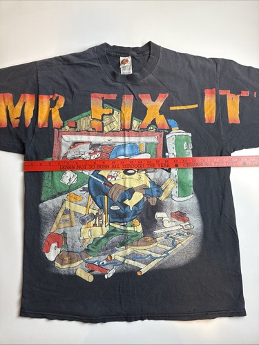 Vintage 1997 Looney Tunes Taz Mr. Fix It AOP Camicia Doppia Faccia Nera Uomo Large - Foto 7 di 8