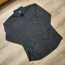 Wrangler Mens Black Tonal Stripe Western Pearl Snap Shirt XLT 75214BK Vintage