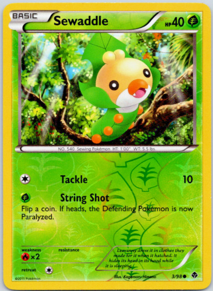 Pokemon - Sewaddle - 3/98 - Emerging Powers - reverse Holo - NM/M