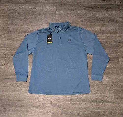 Under Armour Polo Shirt Mens 2XL Blue Golf Performance Long Sleeve UPF 50 NWT 