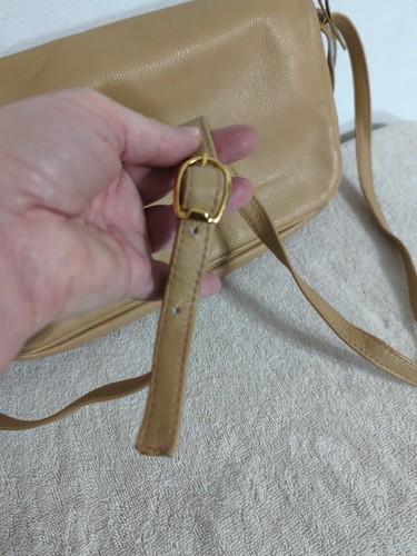 Vintage Sabrina Tan Leather Adjustable Strap Crossbody Purse With Charm - Picture 4 of 16