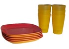 5 Hot Pink Yellow Melamine 7 x7 " Plate & 6 Yellow 4", 8 Ounce Plastic Cup Set 