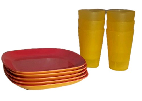 Juego de 5 tazas de plástico de 4 onzas de melamina amarilla rosa caliente de 7 x 7 " y 6 amarillas de 4"  - Imagen 1 de 7