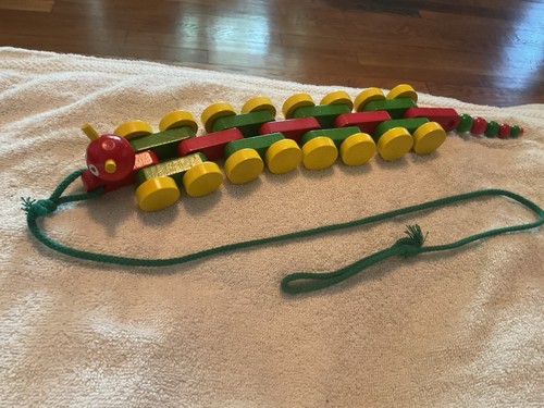 Neu im Karton 1980’s LorenzHolzSpiel Wooden Caterpillar Pull Toy 15” Made In West Germany - Bild 7 von 10