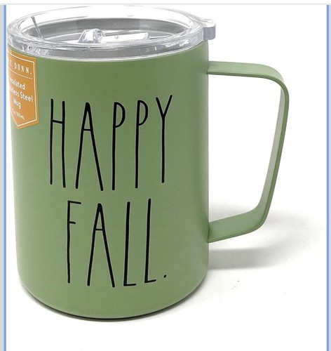 Rae Dunn Happy Fall Travel Mug Grün Edelstahl Thermo 12 Unzen Tasse NEU - Bild 1 von 8