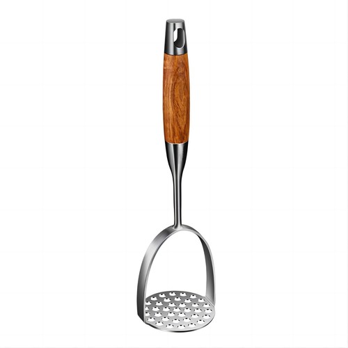 13.5" Stainless Steel Potato Masher with Wooden Handle - Heavy Duty Metal Mas...