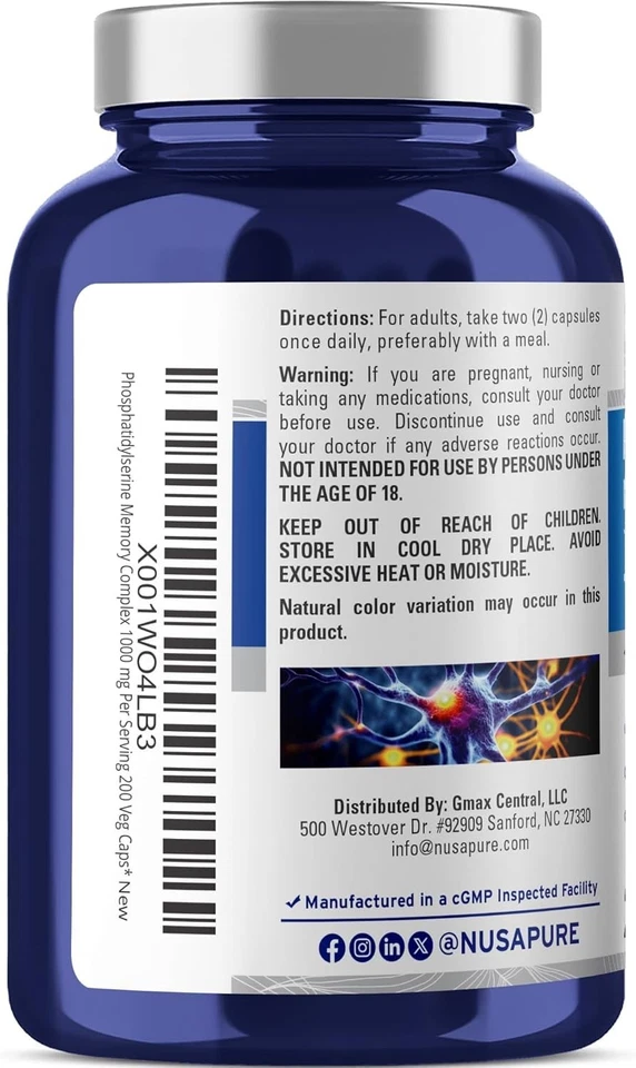 Phosfatidilserine Memory Ultimate Complex 1000 mg 200 cápsulas (vegano, sin OGM) Foto 2 de 4