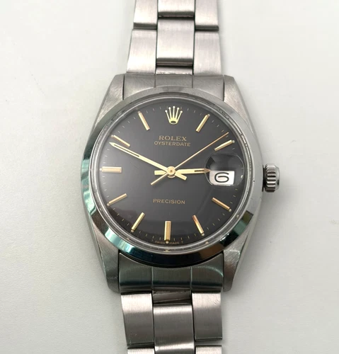 Rolex Oysterdate Precision 6694 Black Dial Gold Markers 1960 Full Bracelet