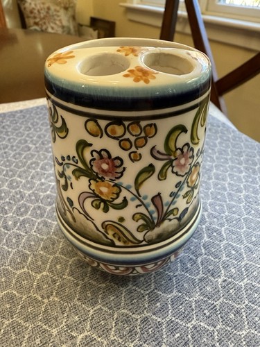 Ceramicas de Coimbra handbemalt Portugal Hirsch Blumen Zahnbürstenhalter - Bild 2 von 10