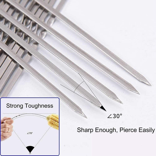 12 brochetas planas de metal y acero inoxidable para barbacoa Antivuelco de 16 p - Imagen 6 de 12