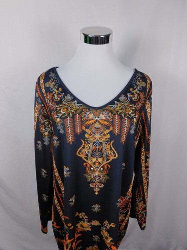 Baroque Boho Witch Paisley Print Long Sleeve Dress XL - Picture 3 of 12
