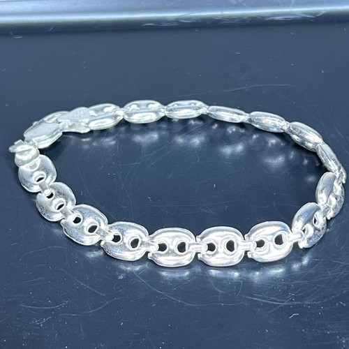 BRACCIALE VINTAGE ARGENTO STERLING 925 SOFFIATO MARINAIO ANCORA MAGLIA ITALIA leggi - Foto 14 di 24