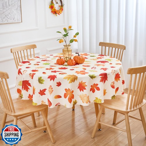 Herbst 60 Zoll Runde Tischdecke Herbst Blätter Ernte Erntedank Kürbisse Tisch - Bild 2 von 5