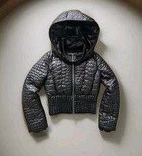 PRADA Quilted Croc Cropped Polyester Silk Hooded Down Jacket Puffer Puffy M