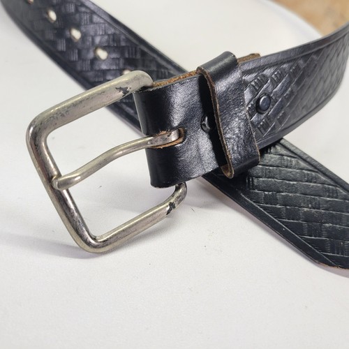Top Grain Leather Belt 32 Basketweave Off Duty Black KM605 USA Made - Picture 3 of 12