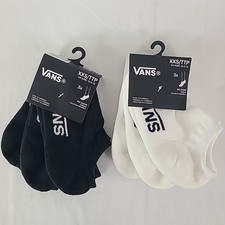 VANS "Off The Wall" Kids No Show Socks Black White TWO 3-Packs US Shoe 10.5-13