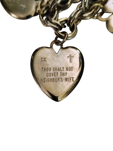 Vintage Gold Tone Ten Commandments Charm Bracelet Christianity Catholic Faith - Picture 11 of 14
