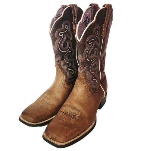 Ariat Quickdraw Stiefel links Größe 8B rechts Größe 8,5B Cowgirl Leder Rodeo braun LESEN - Bild 1 von 18