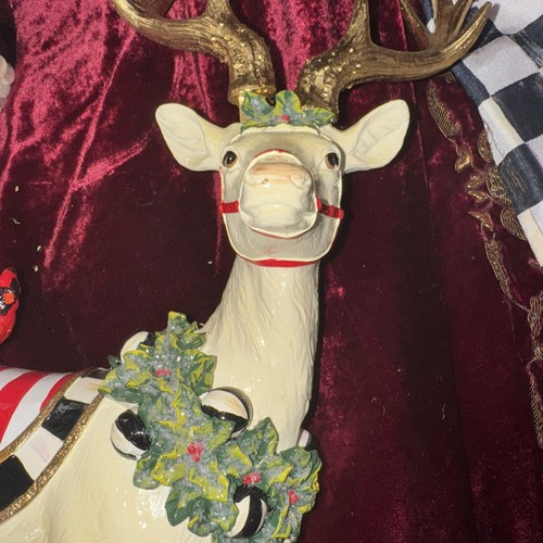 MacKenzie Childs Peppermint Standing Reindeer 11.5" x 4.5" With Cardinal-new - Picture 5 of 8
