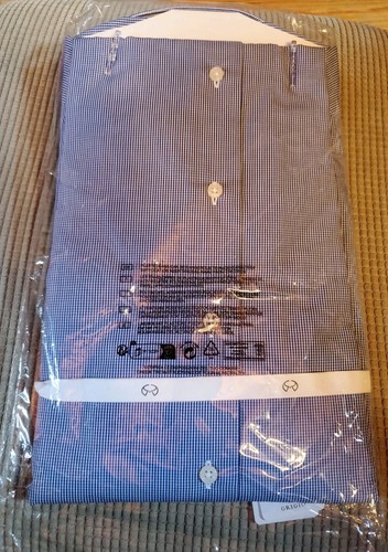 Grigio NWT Dress Shirt Size 17.4 44 Blue Gingham 100% Cotton NEW W/Tags - Picture 2 of 3