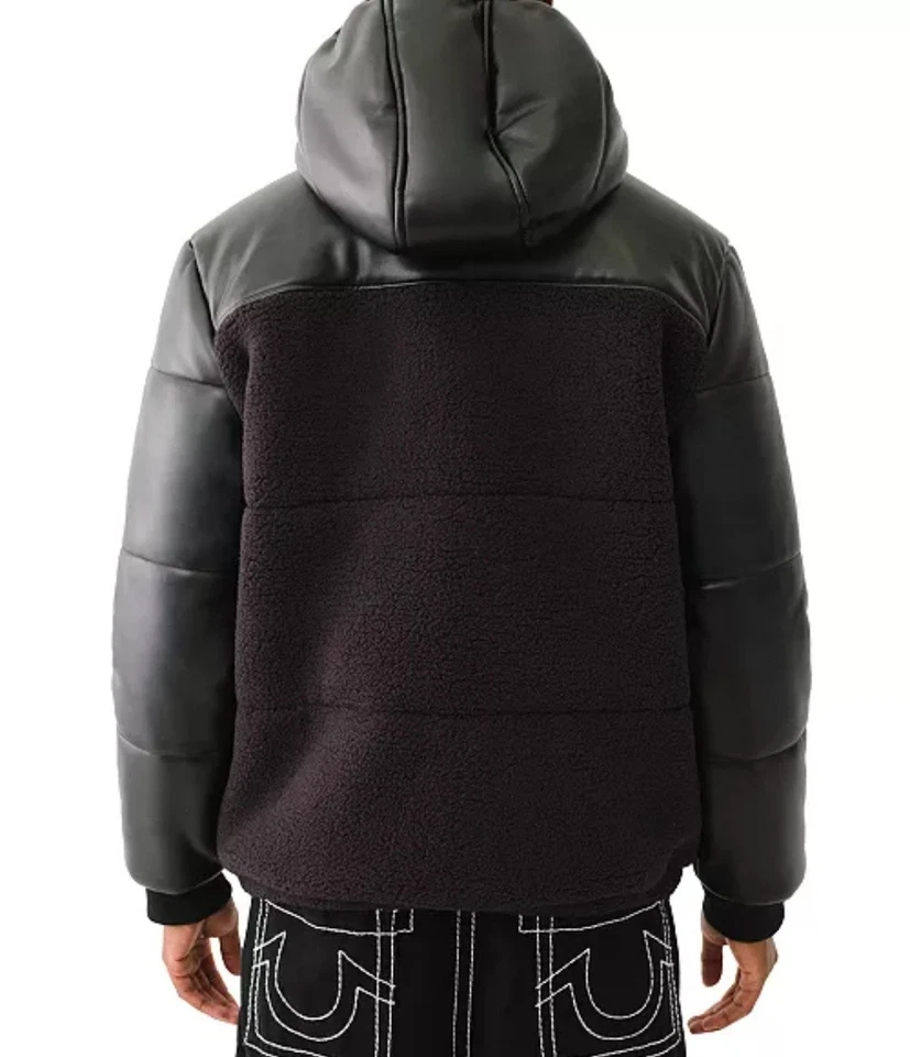 Chaqueta acolchada con capucha Sherpa de cuero sintético True Religion nueva con etiquetas Foto 3 de 3