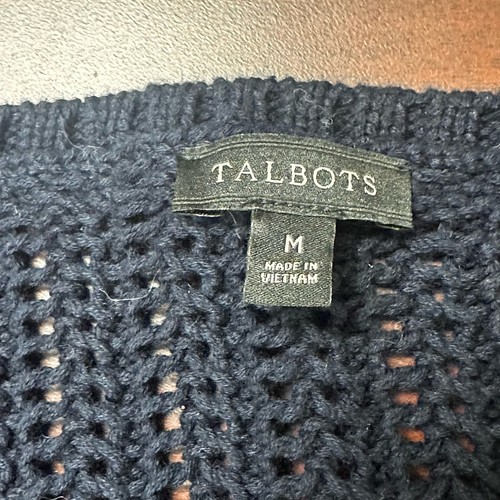Talbots Sweater Womens Size M Navy Blue Open Knit Pullover Long Sleeve Cotton - Picture 4 of 7