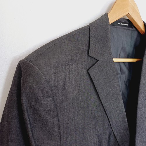 Balmain Paris Wool Blazer Jacket Chest 48 Charcoal Grey Single Breasted - Picture 6 of 19