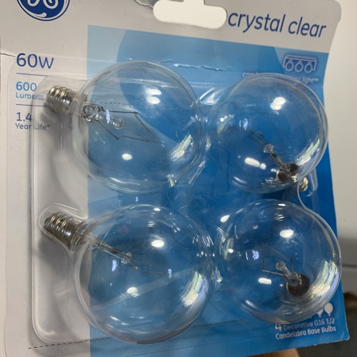 4 Pk GE G16.5 Candelabra Base Bulbs Crystal Clear 60W Comfortable Inviting Light - Picture 2 of 5