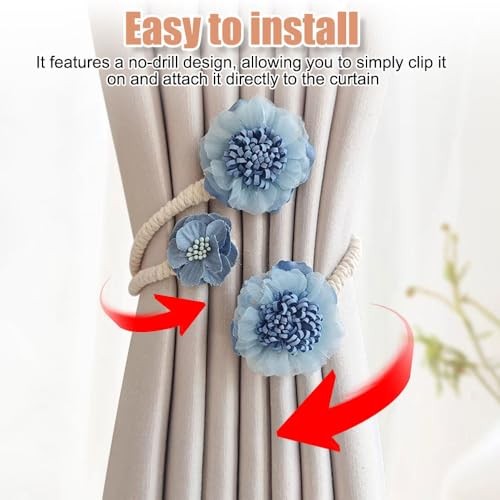 Corbatas Decorativas para Cortina, 4 PIEZAS Soporte para Cortina Flor Sin Perforación Flexible Beige - Imagen 5 de 8