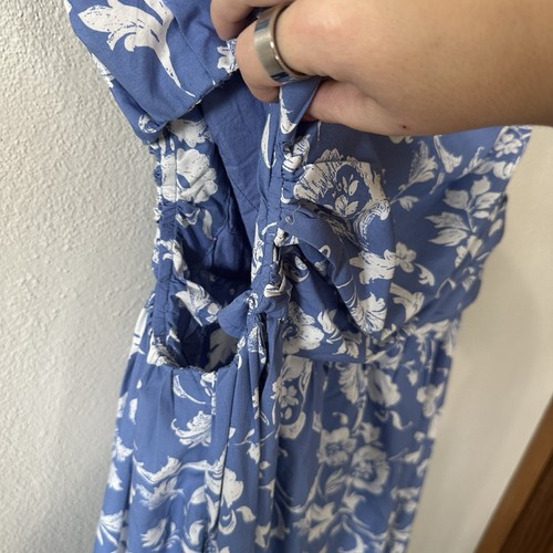 NEU Abercrombie & Fitch One-Shoulder-Maxikleid Cutout blau weiß Blumen Large - Bild 6 von 11
