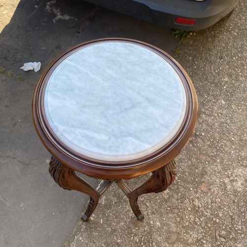 Louis XVI Style Mahogany Wood Carved Plant Stand Lamp Table Alabaster Marble Top - Picture 7 of 10