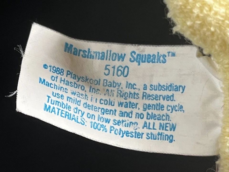De colección 1988 Playskool Baby Marshmallow Chirrido Amarillo Terrycloth Oso 5160 Funciona Foto 4 de 4