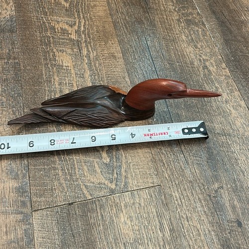 Hand Carved Stained Wooden Duck Loon Figurine Decoration 10"Folk Art - Picture 6 of 7