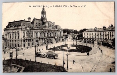 Vintage France Tours New town hall building Postcard #1768