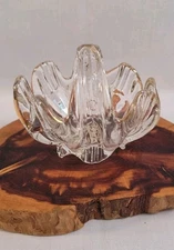 VTG Blown Art Glass Basket Clear Gold Accents