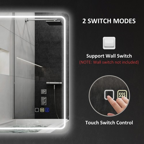 500 x 700 mm Bluetooth Bathroom Mirror with LED Lights Demister Pad Silver - Picture 8 of 11
