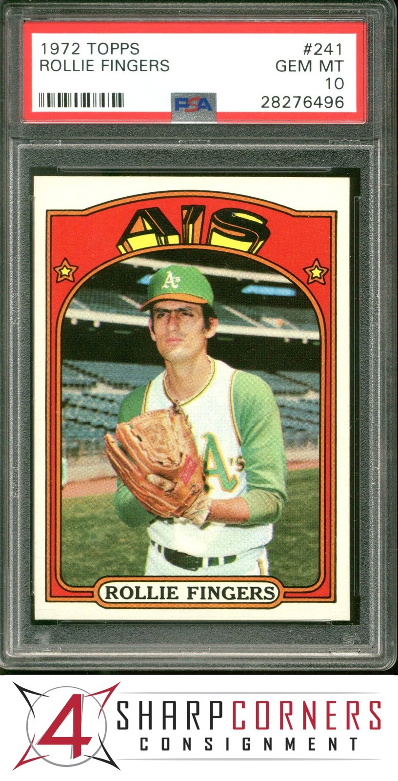 1972 TOPPS #241 ROLLIE FINGERS ATHLETICS HOF PSA 10 SET BREAK