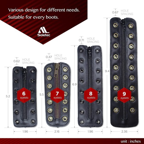 Leather Lace-in Boot Zipper Inserts for All 7 eyelets, Black W/7 Eye - Picture 8 of 9