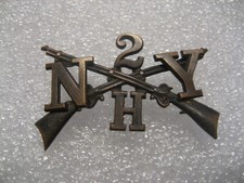 Insigne collier officiers H US Army 2nd Infantry Regiment NY, ww1, cousu sur type