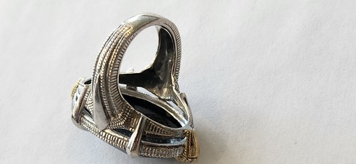 Judith Ripka Sterling Silver 18K Gold Black Onyx & Diamond Ring Size 6 - Picture 6 of 8