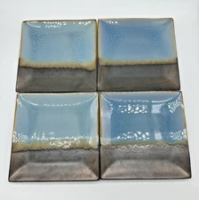Gibson Elite Kaidence Blue Square Stoneware Salad Plates 7 5/8" Lot Of 4