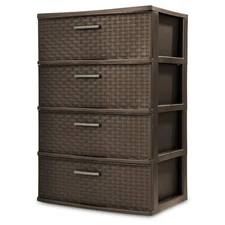 Stylish 4 Drawer Wide Woven Plastic Organizer for Home Storage Needs and Durabil