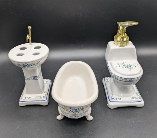 Collections Etc 3 Piece Bathroom Accessory Set Toilet Tub Sink Soap Toothbrush - Picture 6 of 8