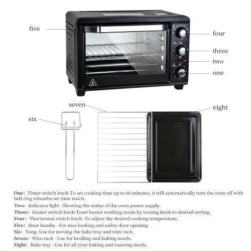 1200W Toaster Oven 20 Litres Capacity Compact Size Timer Countertop Toaster - Picture 3 of 11