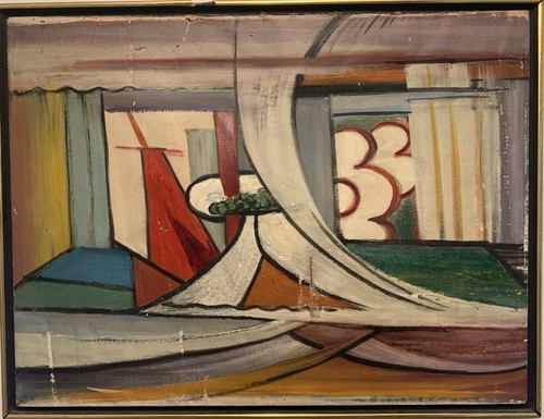 VTG Mid Century Abstract Painting Cubist Cubism Antique Modernism Framed BOLD - Picture 2 of 12