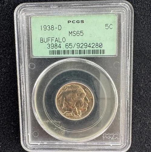 1938 D Buffalo Nickel Certified PCGS Graded MS65 Five Cents Coin Old Holder