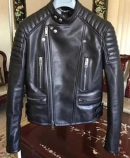 Men's Quilted Biker Jacket Black Real Leather Motorcycle Racer Jacket Slim Fit