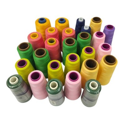 Serger Thread Mixed Lot Of 27 Spun Polyester Cotton Sewing Multi Color Spools